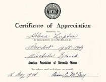 Helena Knight Lupton - Certificate of Appreciation